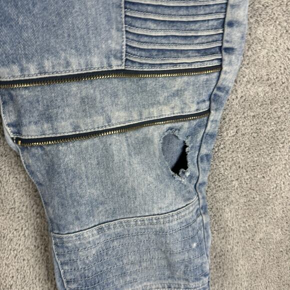 Southpole Jeans Mens 32x30 Acid Wash Skinny Moto Biker Ribbed Zip Distressed - Picture 5 of 16